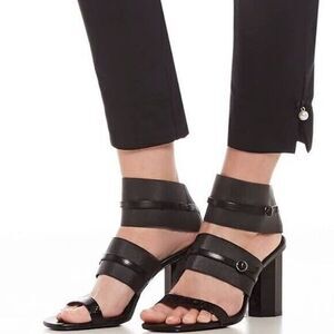 Donald J Pliner Edie Open Toe Size 8 Pumps Sandals Heels Black Italian Leather